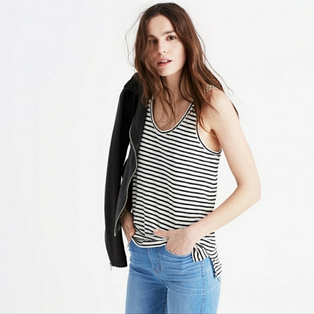 Madewell | Whisper Cotton Scoop Tank in Wentworth Stripe | Item G2707 | Small - Picture 8 of 10
